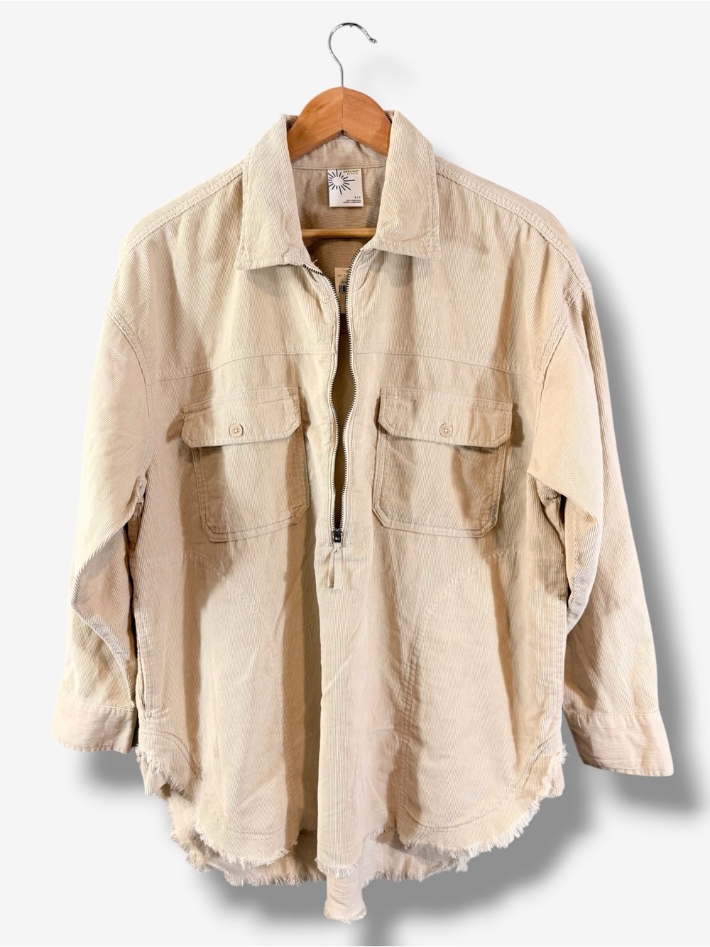 Aerie Offline Corduroy Quarter Zip Shacket Size S Frayed Hem Oversized Casual